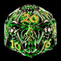 TDSO Metal Hollow Skeleton Black Nickel & Green D20 Dice