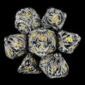 TDSO Metal Hollow Skeleton Black Nickel & White 7 Dice Polyset