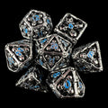 TDSO Metal Hollow Skull Silver & Blue 7 Dice Polyset