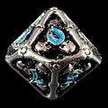 TDSO Metal Hollow Skull Silver & Blue D10 Dice