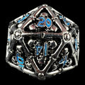TDSO Metal Hollow Skull Silver & Blue D20 Dice