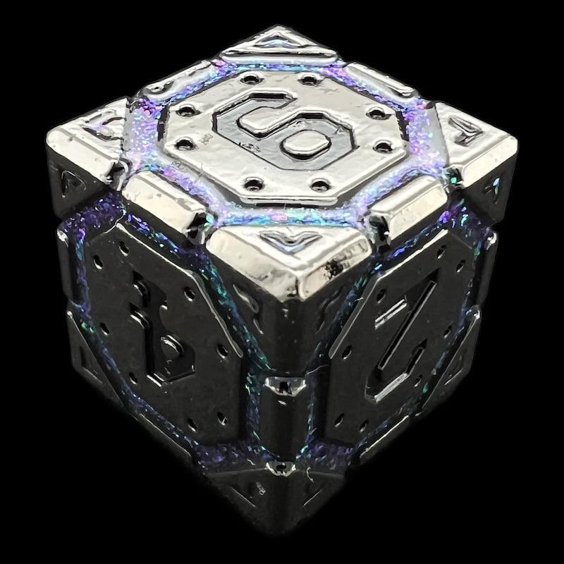 TDSO Metal Magic Shield Black Nickel & Green Mica D6 Dice