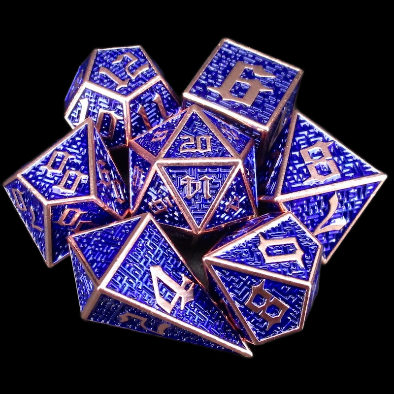 TDSO Metal Maze Copper & Blue With D4 Shard 7 Dice Polyset