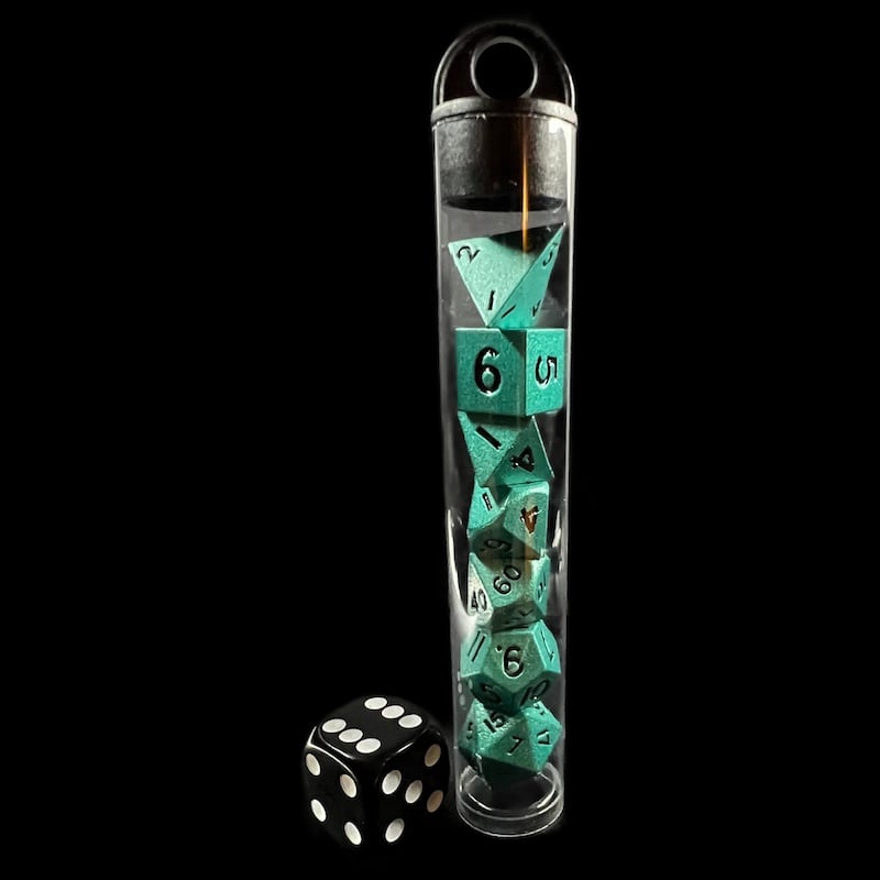 TDSO Metal Mint Green MINI 10mm 7 Dice Polyset In Tube