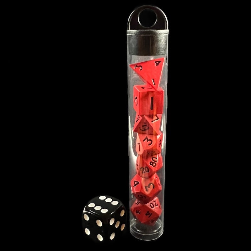 TDSO Metal Red MINI 10mm 7 Dice Polyset In Tube