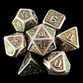 TDSO Metal Script Antique Silver & Amber Mica 7 Dice Polyset