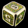 TDSO Metal Script Antique Silver & Amber Mica D6 Dice