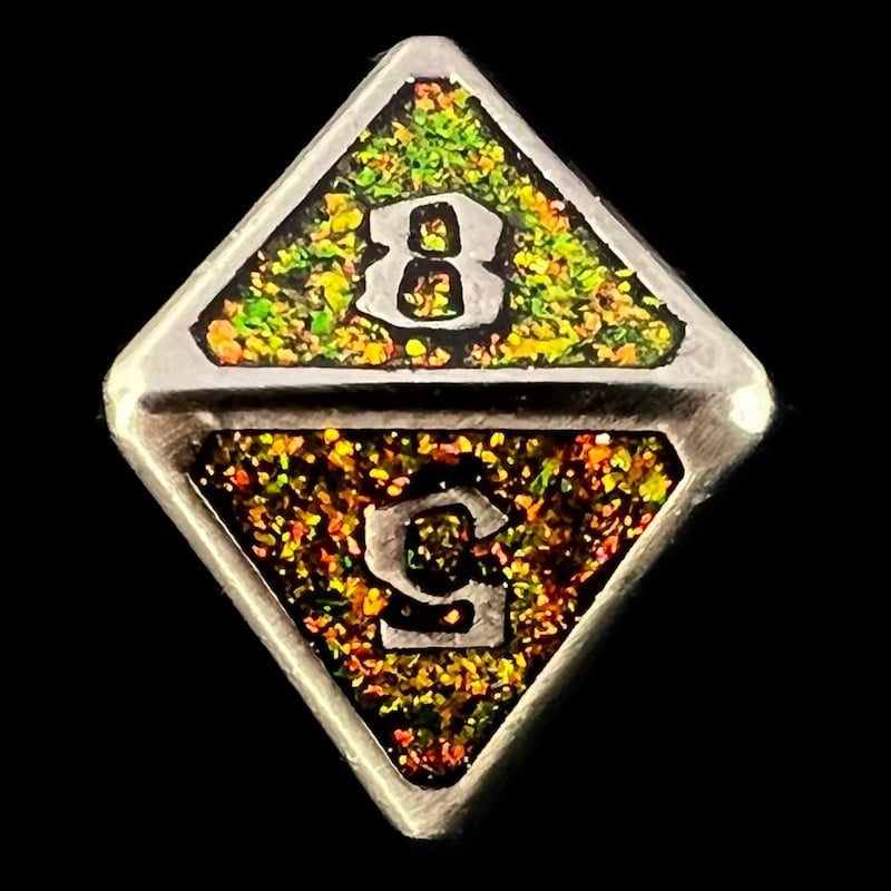 TDSO Metal Script Antique Silver & Amber Mica D8 Dice
