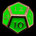 TDSO Metal Script Copper & Light Green D12 Dice