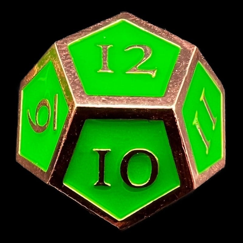 TDSO Metal Script Copper & Light Green D12 Dice