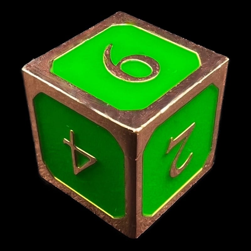TDSO Metal Script Copper & Light Green D6 Dice