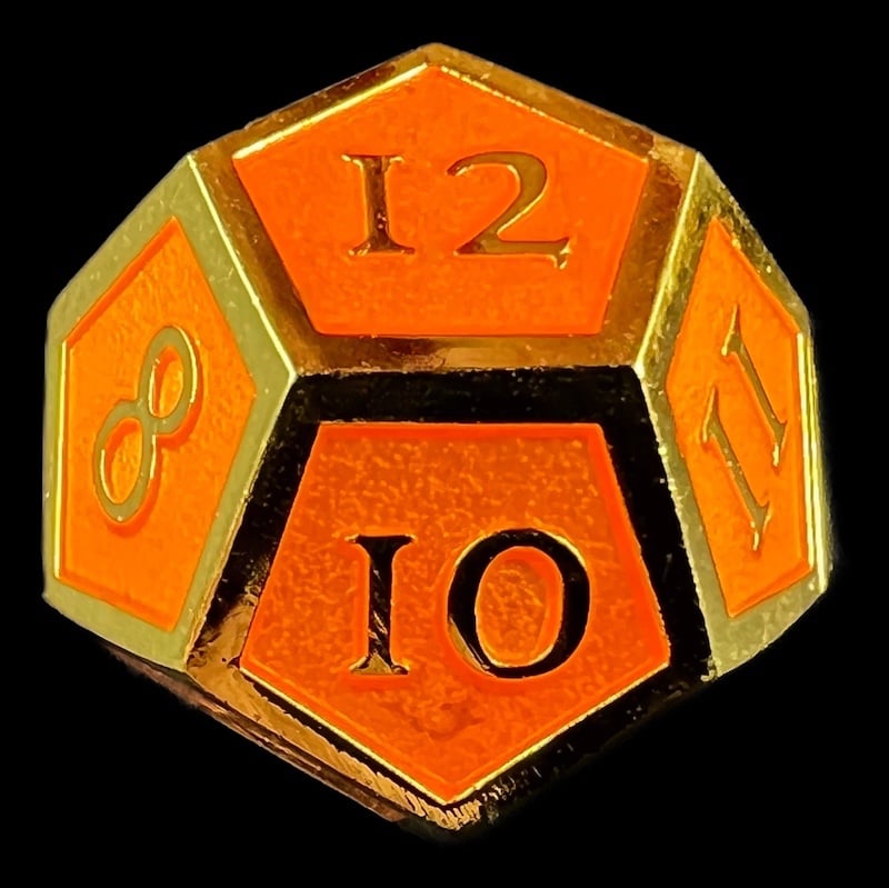 TDSO Metal Script Gold & Orange D12 Dice