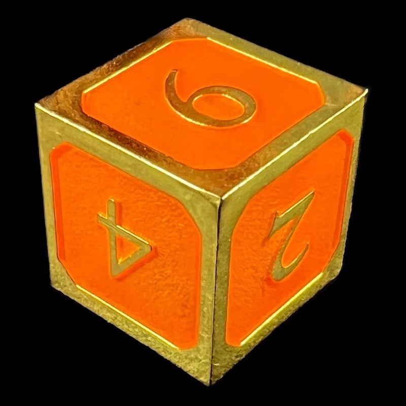 TDSO Metal Script Gold & Orange D6 Dice
