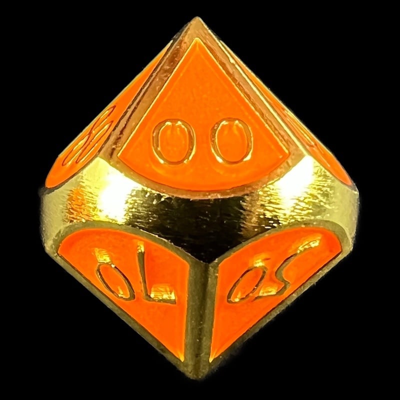 TDSO Metal Script Gold & Orange Percentile Dice