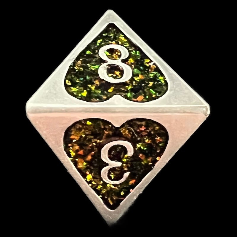 CLEARANCE TDSO Metal Silver Heart & Iridescent Mica D8 Dice
