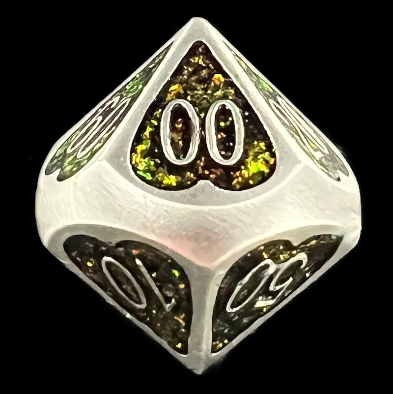 CLEARANCE TDSO Metal Silver Heart & Iridescent Mica Percentile Dice