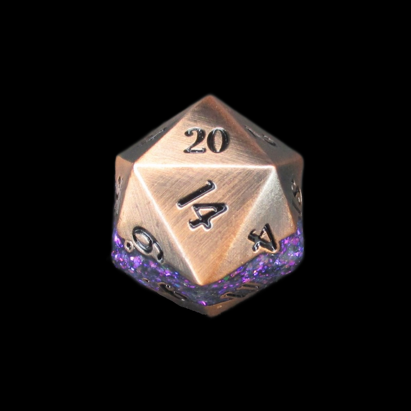 TDSO Metal Strata Antique Copper & Amethyst Mica D20 Dice