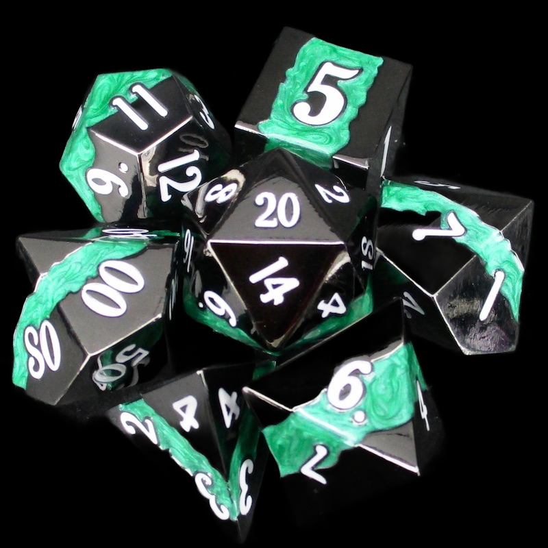 TDSO Metal Strata Black Nickel & Green 7 Dice Polyset