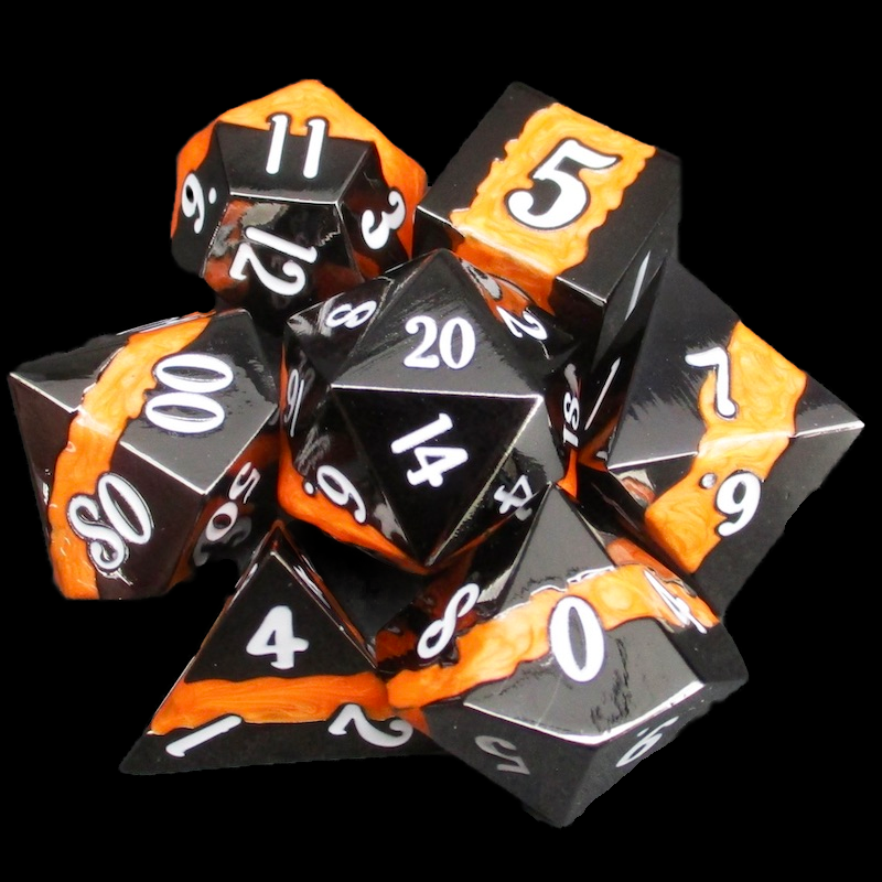 TDSO Metal Strata Black Nickel & Orange 7 Dice Polyset