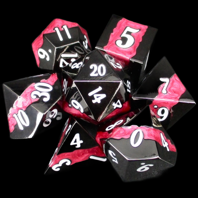 TDSO Metal Strata Black Nickel & Red 7 Dice Polyset