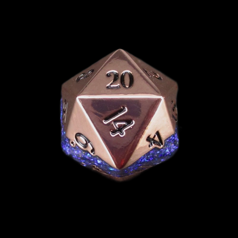TDSO Metal Strata Polished Copper & Rainbow Mica D20 Dice