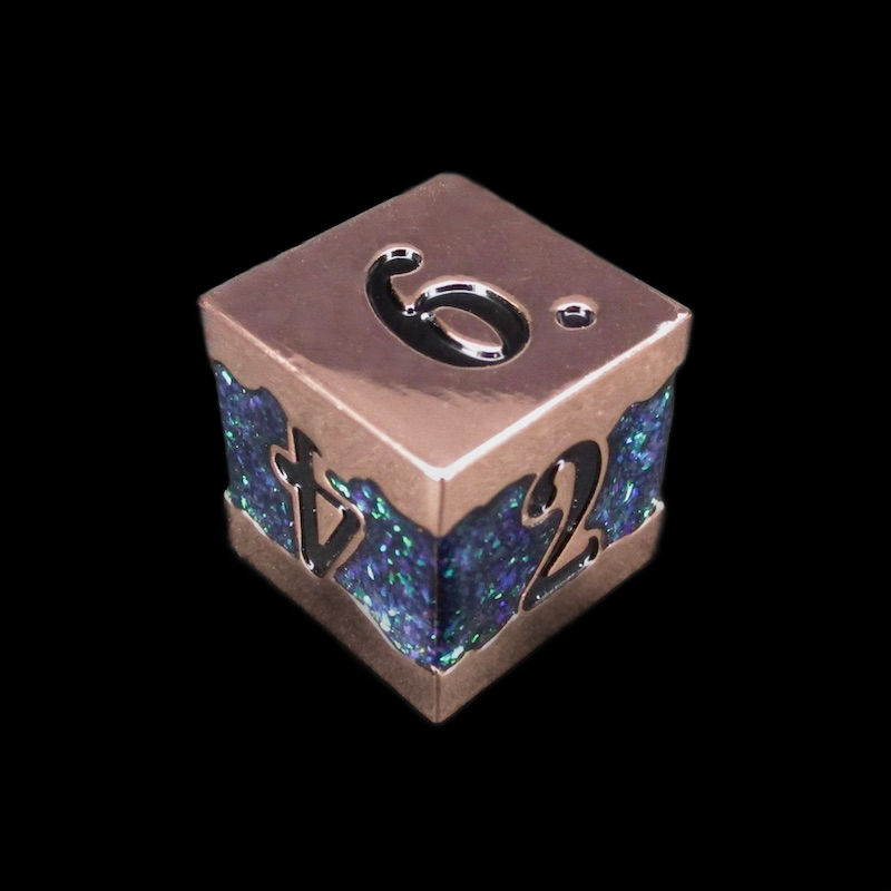 TDSO Metal Strata Polished Copper & Rainbow Mica D6 Dice