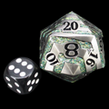 TDSO Metal Antique Silver & Green Mica Stripe Jumbo 34mm D20 Dice