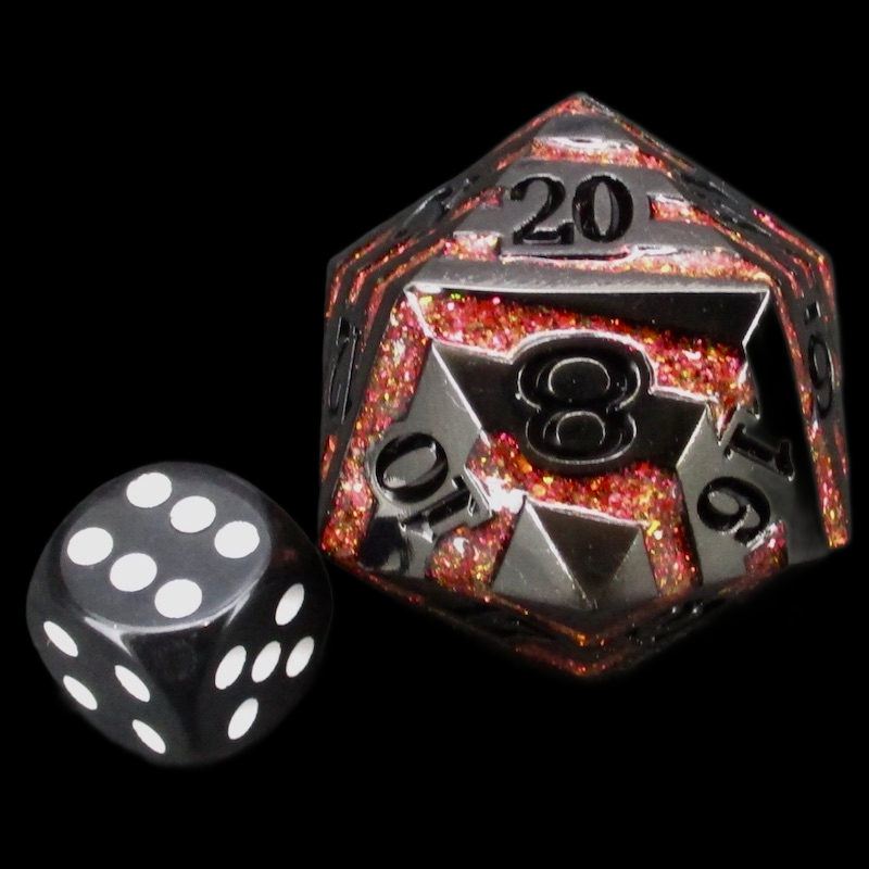 TDSO Metal Black Nickel & Red Mica Stripe Jumbo 34mm D20 Dice