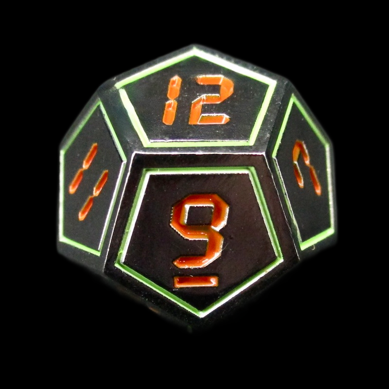 TDSO Metal Digital Black Nickel Glow & Red D12 Dice