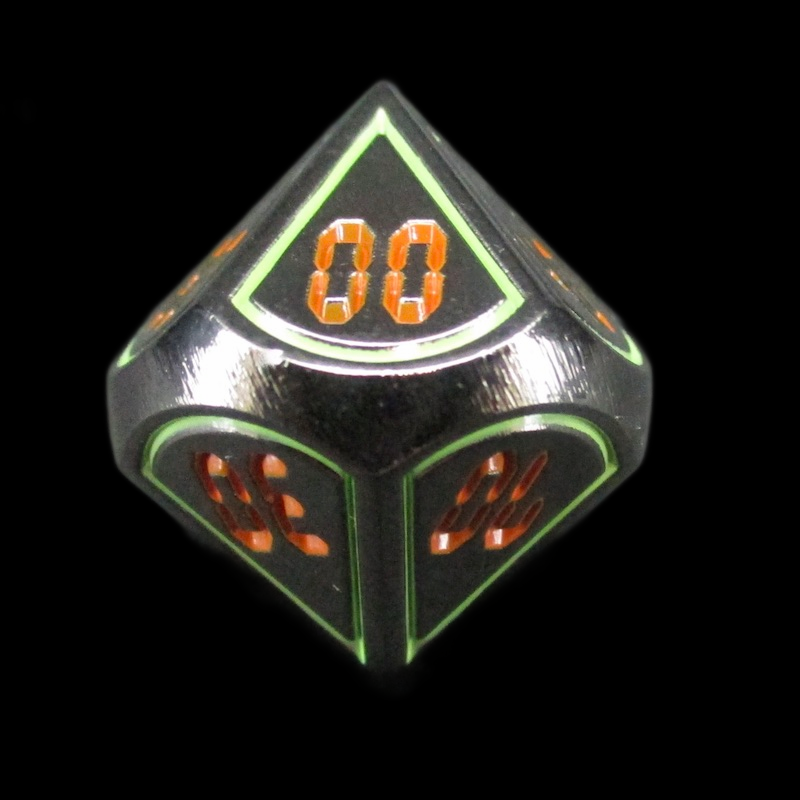 TDSO Metal Digital Black Nickel Glow & Red Percentile Dice