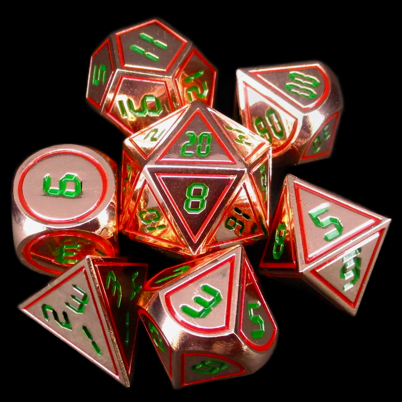 TDSO Metal Digital Copper Red & Green 7 Dice Polyset