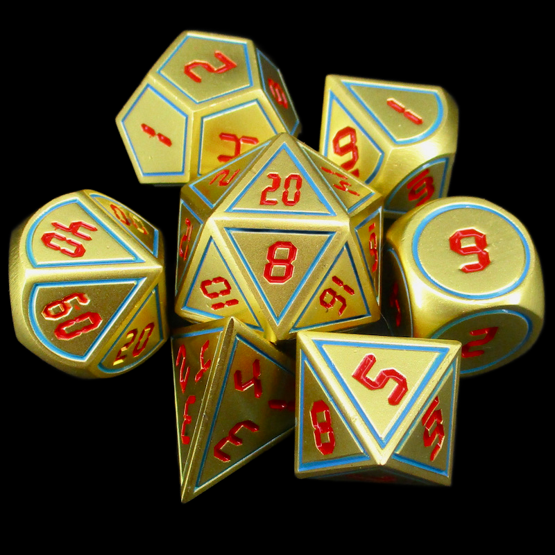 TDSO Metal Digital Gold Blue & Red 7 Dice Polyset