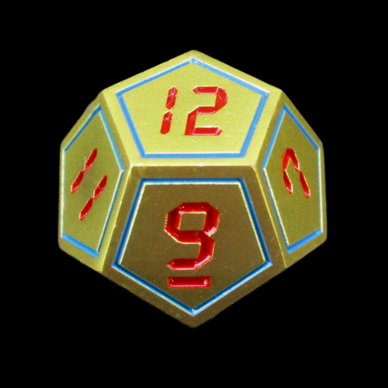 TDSO Metal Digital Gold Blue & Red D12 Dice