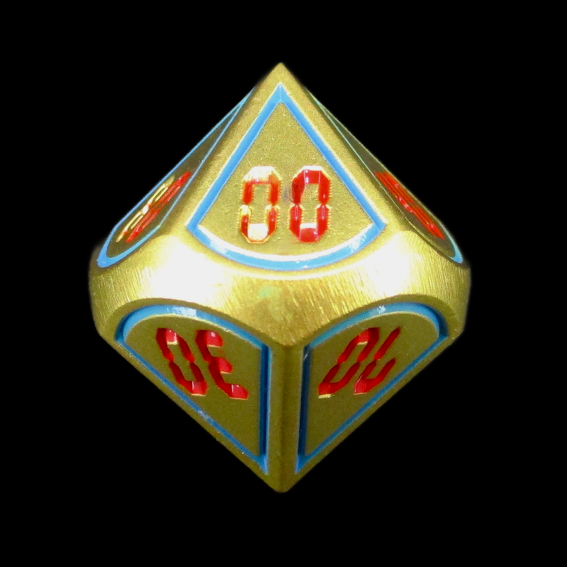 TDSO Metal Digital Gold Blue & Red Percentile Dice