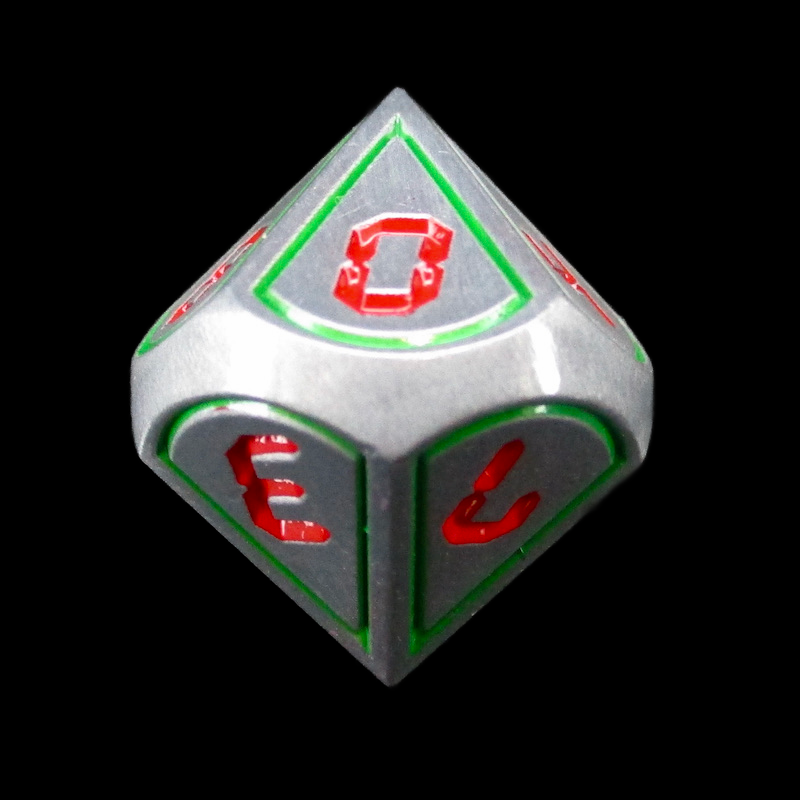 TDSO Metal Digital Steel Green & Red D10 Dice