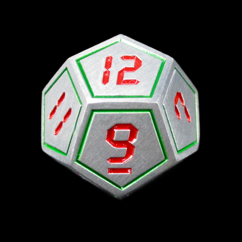 TDSO Metal Digital Steel Green & Red D12 Dice