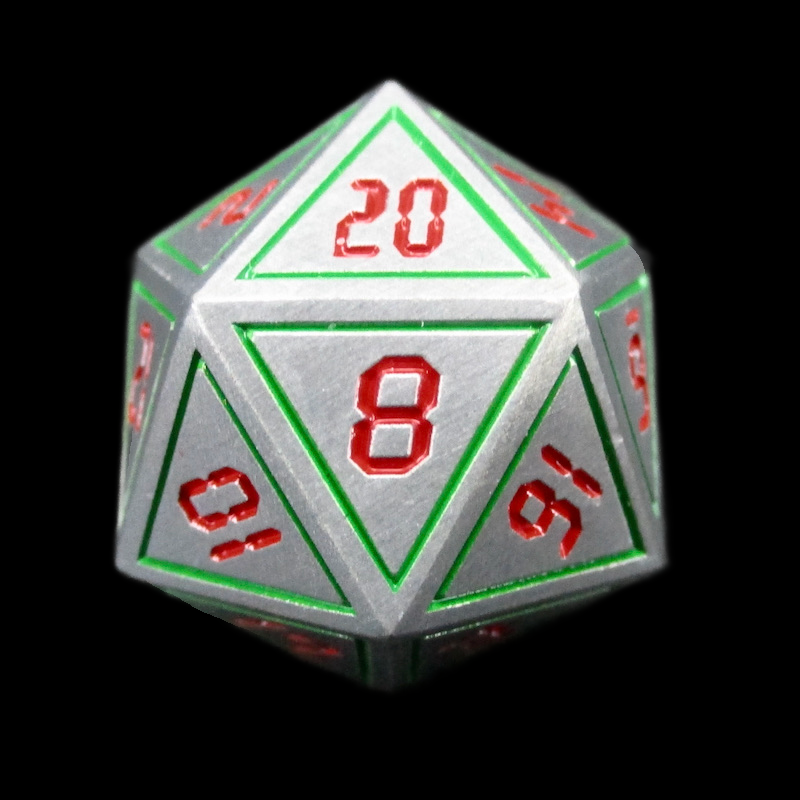 TDSO Metal Digital Steel Green & Red D20 Dice