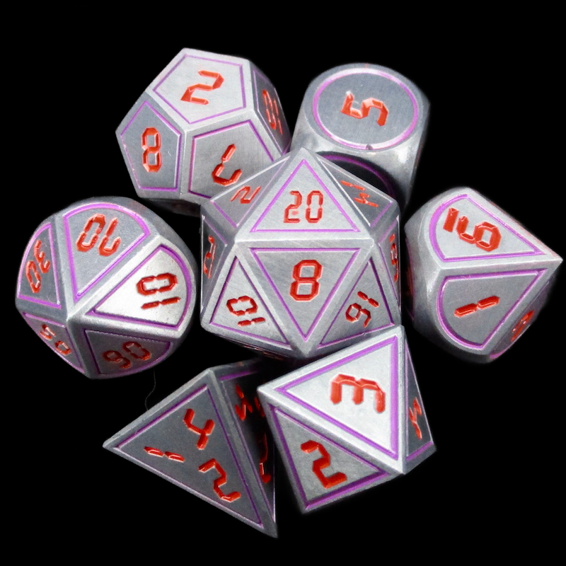 TDSO Metal Digital Steel Purple & Red 7 Dice Polyset