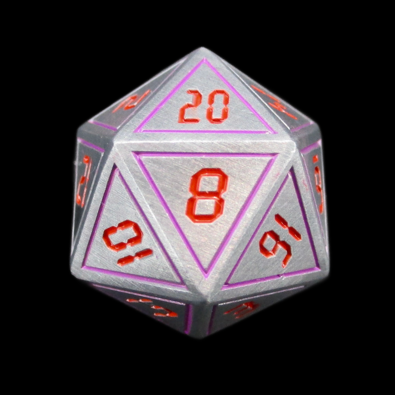 TDSO Metal Digital Steel Purple &amp; Red D20 Dice