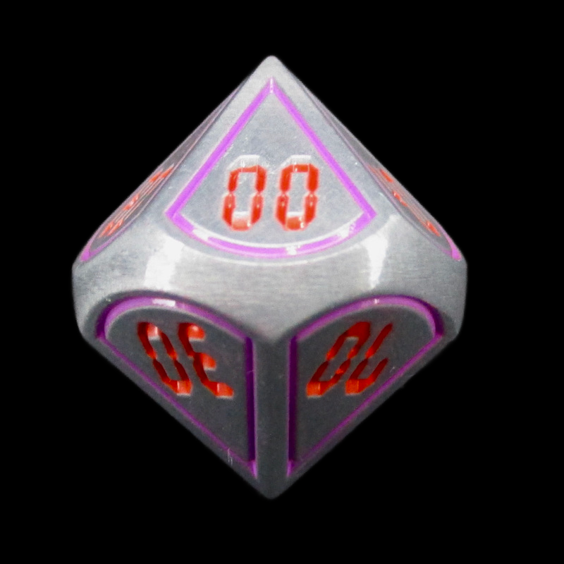 TDSO Metal Digital Steel Purple &amp; Red Percentile Dice