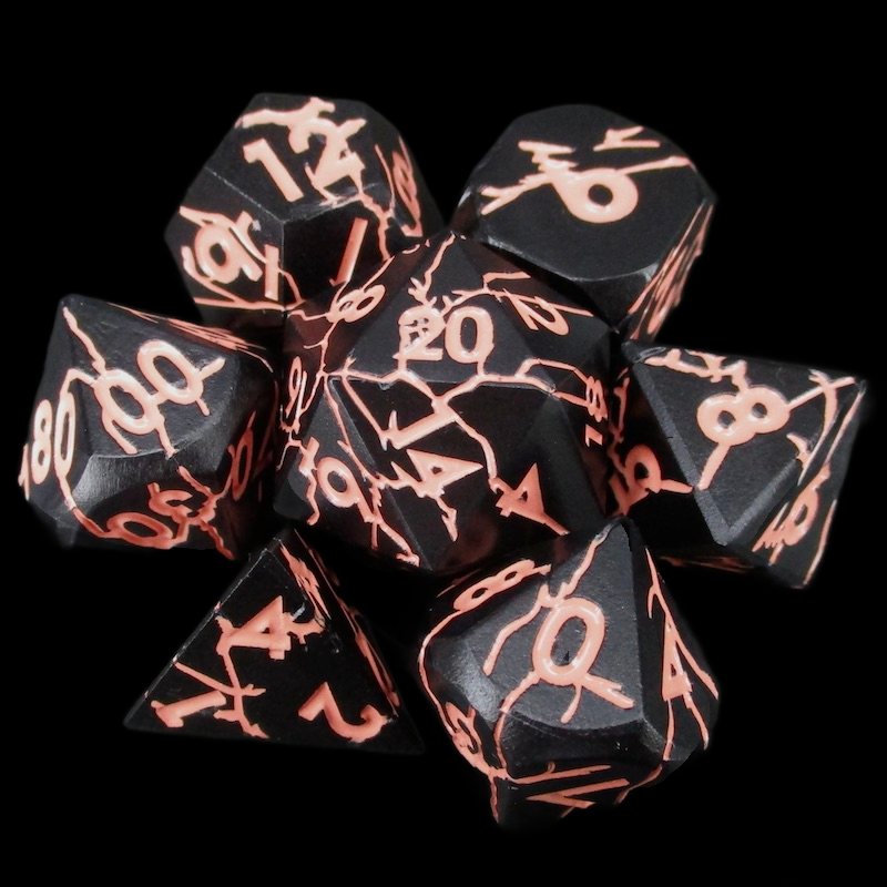 TDSO Metal 'Thor' Lightning Matt Black & Pink 7 Dice Polyset