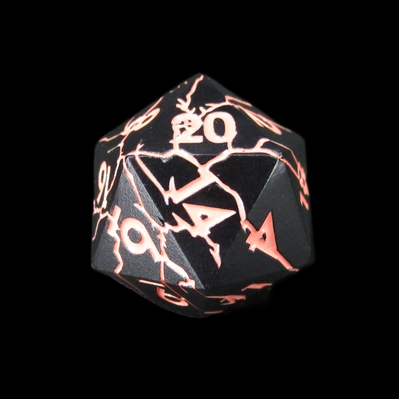TDSO Metal 'Thor' Lightning Matt Black & Pink D20 Dice