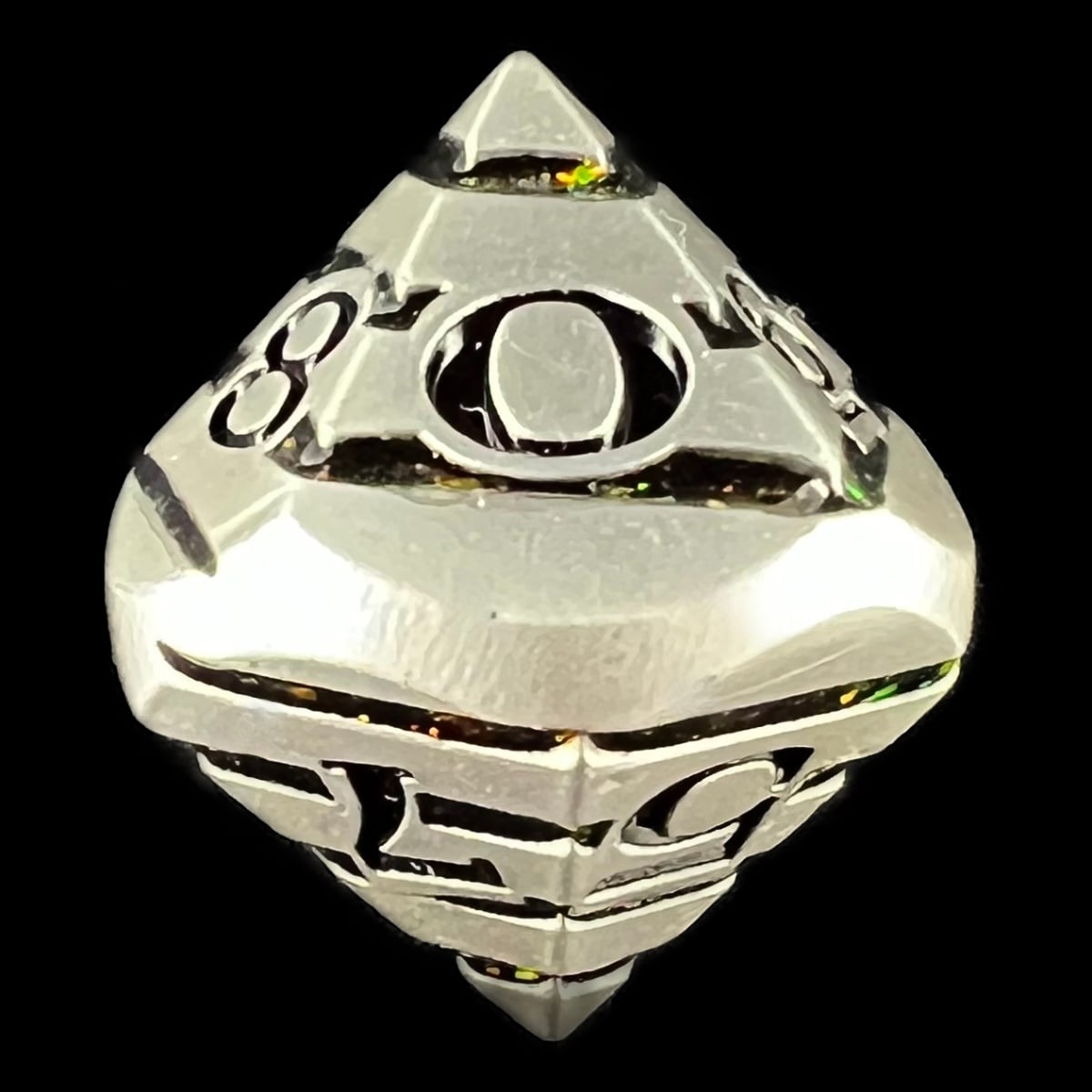 CLEARANCE TDSO Metal Tiger Stripe Silver & Amber Mica D10 Dice