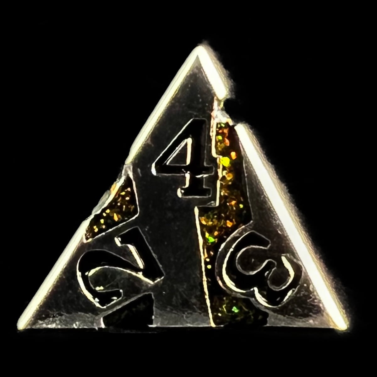 CLEARANCE TDSO Metal Tiger Stripe Silver & Amber Mica D4 Dice