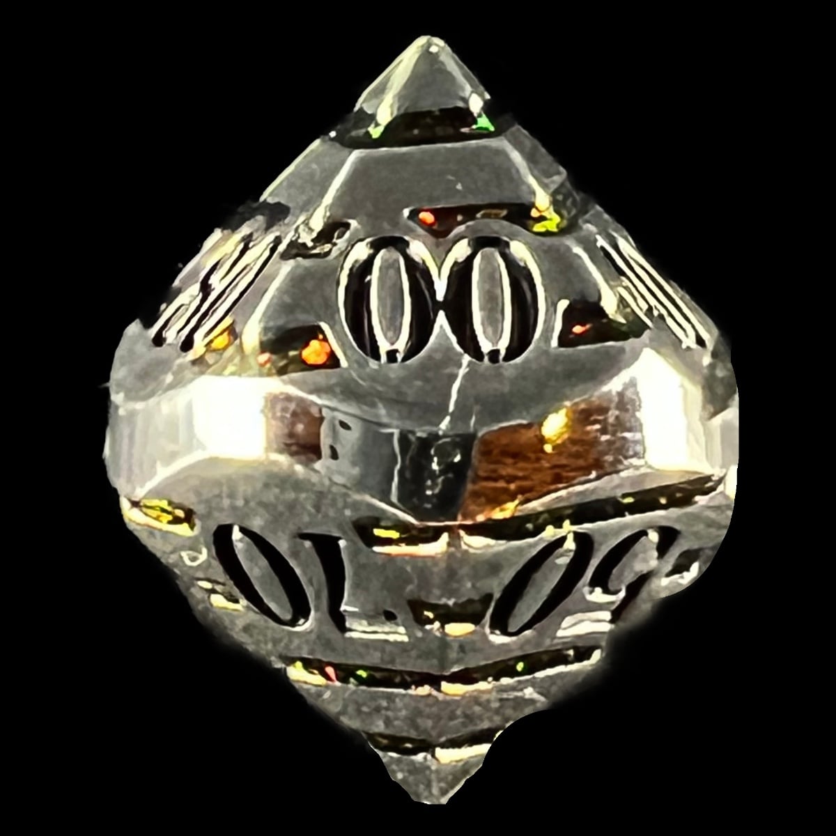 CLEARANCE TDSO Metal Tiger Stripe Silver & Amber Mica Percentile Dice