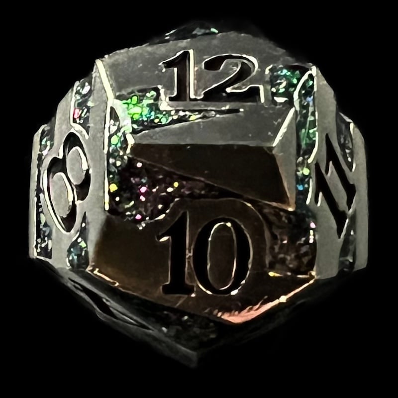 CLEARANCE TDSO Metal Tiger Stripe Silver & Purple Mica D12 Dice