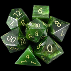 TDSO Gemstone Jade Nephrite & Gold 7 Dice Polyset In Padded Case