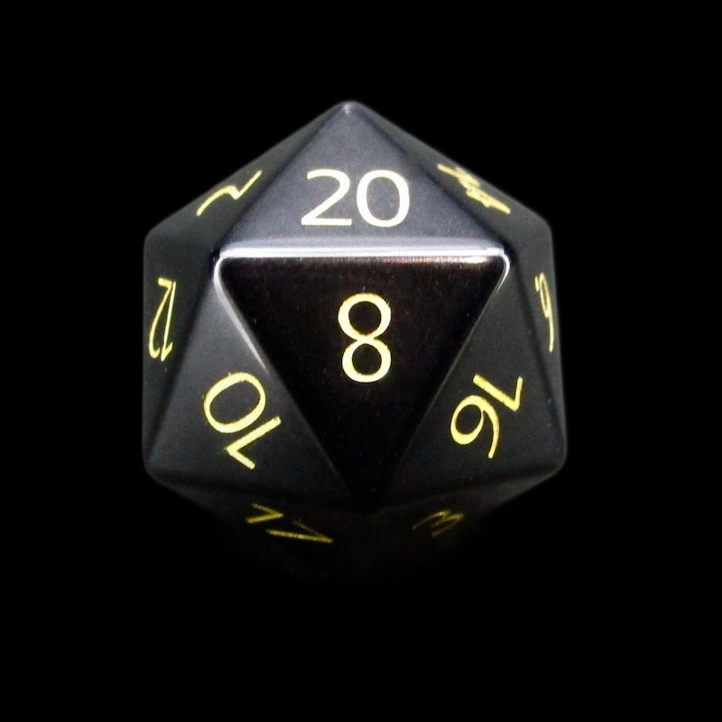 TDSO Gemstone Obsidian Black & Gold D20 Dice