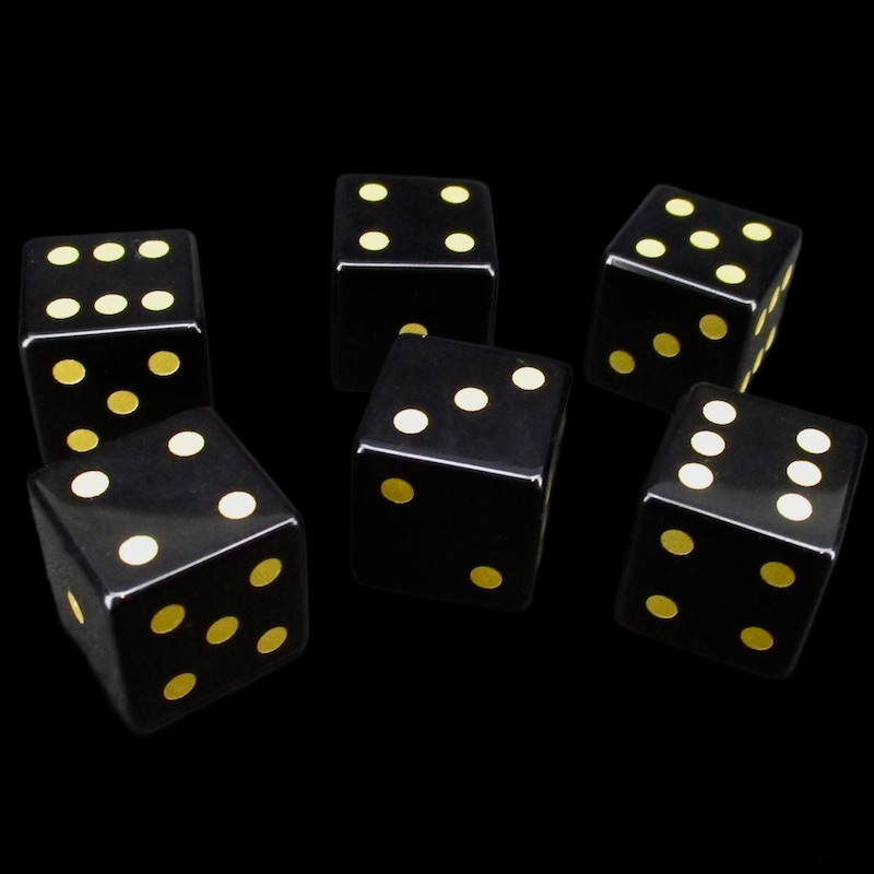 TDSO Gemstone Obsidian Black & Gold 6 x D6 Spot Dice Set