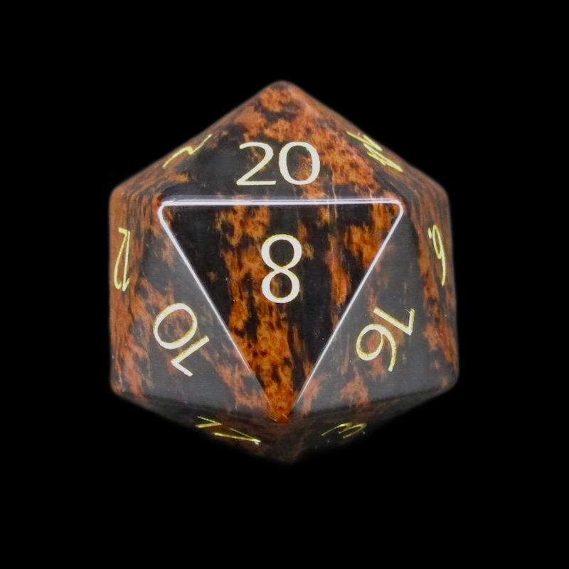 TDSO Gemstone Obsidian Mahogany & Gold D20 Dice